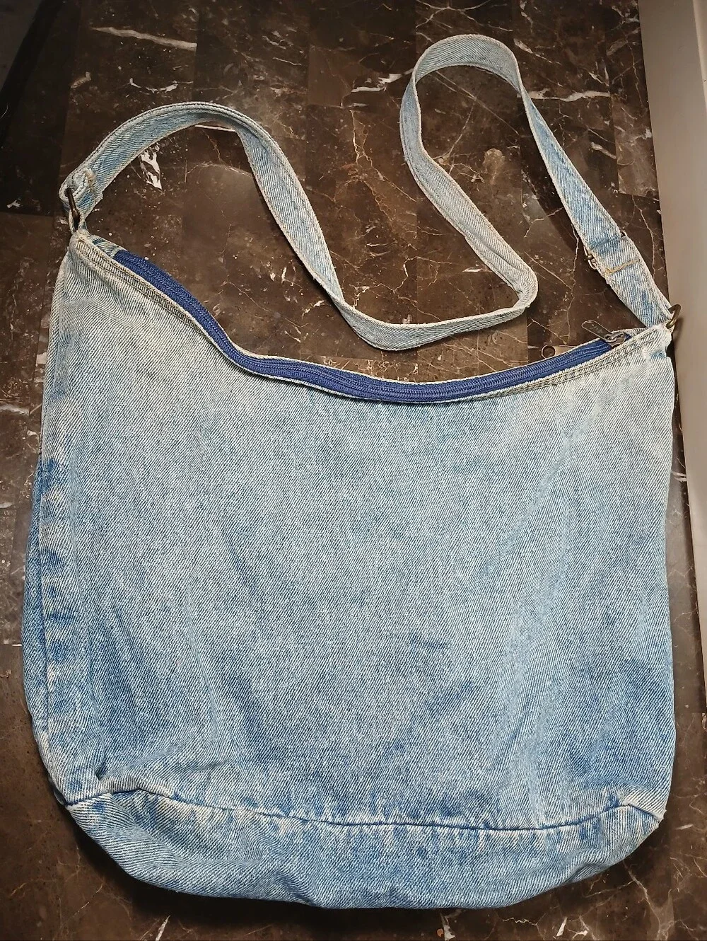 Y2k Faded Glory Light Blue Denim Messenger Bag with Adjustable Strap